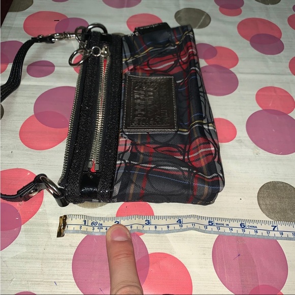 COACH POPPY WRISTLET EVENING PURSE FUCHSIA PINK TARTAN PLAID C LOGO SPARKLE BAG - Picture 11 of 12